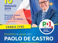ELEZIONI EUROPEE 2019 Venerdì 10 maggio alle ore 20.45 incontro e pizza con il candidato Paolo De Castro.